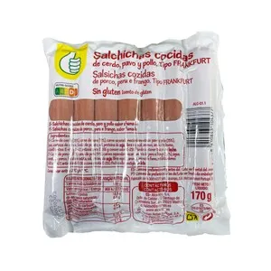 AUCHAN ECONÓMICO Salchichas cocida de pavo y cerdo tipo Frankfurt y sabor ahumado Producto Económico Alcampo 170 g.