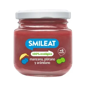SMILEAT Tarrito de fruta (manzana, plátano y arándano) ecológica, a partir de 6 meses 130 g.