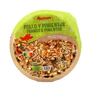 AUCHAN Pizza de pollo y pimientos cocida en horno de piedra 410 g. Producto Alcampo