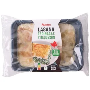 AUCHAN Lasaña rellena de espinacas y requesón, lista para calentar y comer 350 g Producto Alcampo.