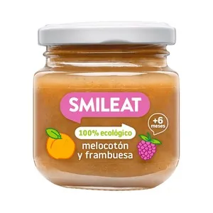 SMILEAT Tarrito de fruta (melocotón y frabuesa) 100% ecológica, a partir de 6 meses 130 g.