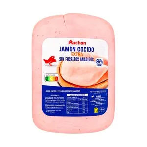 AUCHAN Jamón cocido extra sin fosfatos añadidos al corte Producto Alcampo. - Loncha fina 1 mm