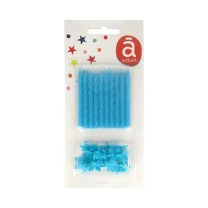 Pack de 10 velas de cumpleaños color azul con soporte, ACTUEL.