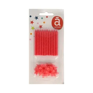 Pack de 10 velas de cumpleaños color rojo con soporte, ACTUEL.