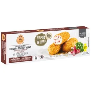 LA COCINA DE SENÉN Croquetas congeladas para horno y air fryer, de jamón ibérico empanadas en pan crujiente 8 uds.