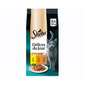 SHEBA Comida para gatos adultos a base de pollo y pavo 6 uds. 50 g.