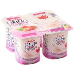 AUCHAN Yogur al estilo griego con pulpa de fresa 4 x 125 g. Producto Alcampo