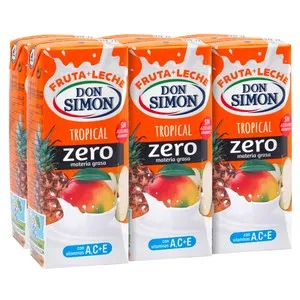 DON SIMON Bebida de leche y zumo de frutas tropicales y 0% materia grasa Funciona max 6 x 200 ml.