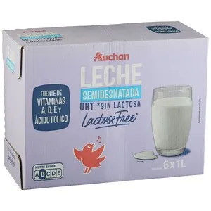 AUCHAN Leche semidesnatada de vaca sin lactosa 6 x 1 l Producto Alcampo.