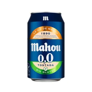 MAHOU Cerveza 0,0 % tostada sin gluten en lata 33 cl.
