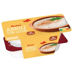 AUCHAN Arroz con leche, elaborado sin gluten 4 x 125 g Producto Alcampo.