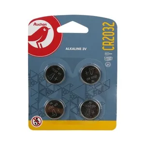 Pack de 4 pilas de botón de litio CR2032, 3V, PRODUCTO ALCAMPO.