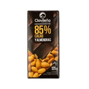 CLAVILEÑO Chocolate extrafino puro, 85 % cacao y alñmendras clavileño 125 g.