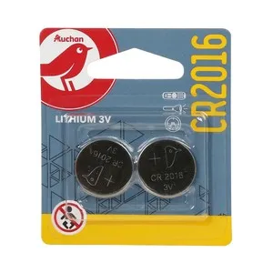 Pack de 2 pilas de botón de litio CR2016, 3V, PRODUCTO ALCAMPO.