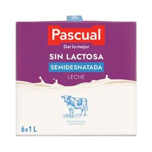 PASCUAL Leche de vaca semidesnatada sin lactosa 6 x 1l.
