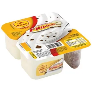 REINA Yogur natural azucarado, con galleta bañada con chocolate blanco Filipinos 2 x 143 gr.