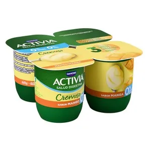 ACTIVIA Bífidus cremoso, desnatado (0% materia grasa) y con sabor a mango Cremoso 0% de Danone 4 x 120 g.