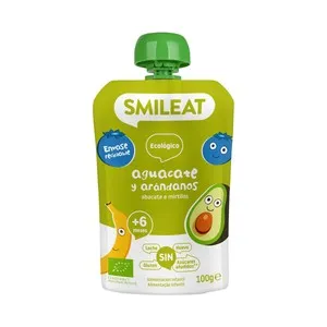 SMILEAT Bolsita de fruta (aguacate y arándanos) ecológica, a paritr de 6 meses 100 g.