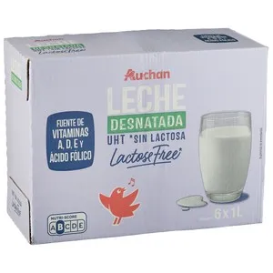 AUCHAN Leche desnatada de vaca sin lactosa 6 x 1 l Producto Alcampo.
