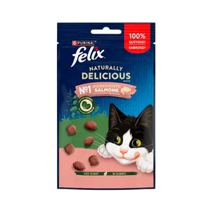FELIX naturally delicious snacks para gatos adultos con salmón y un toque de hierba gatera 50 gr