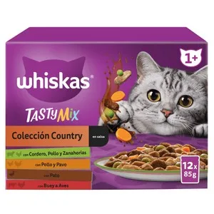 WHISKAS Tasty mix Alimentación para gato húmedo en bolsistas 12 uds, 85 g.
