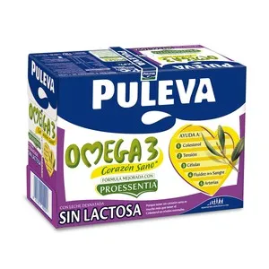 PULEVA Omega 3 Preparado lacteo desnatado, sin lactosa y enriquecido con ácido oleico y Omega 3 6 x 1l.