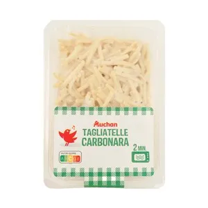 AUCHAN Tagliatelle con salsa carbonara, listos para calentar y comer 280 g. Producto Alcampo