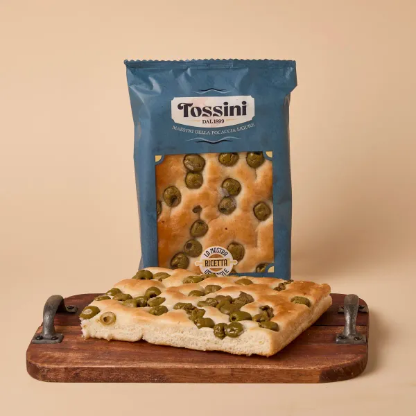 Focaccia genovesa con aceitunas TOSSINI 200g
