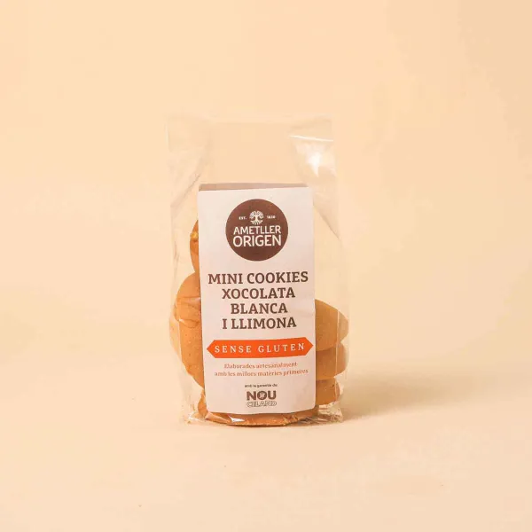 Mini cookies de chocolate blanco y limón sin gluten Ametller Origen 100 g