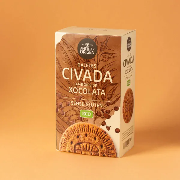 Galletas de avena y chips de chocolate sin gluten, ecológica Ametller Origen 200g