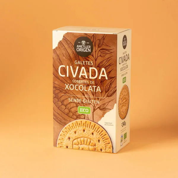 Galletas maria de avena y chocolate bañado sin gluten, ecológica Ametller Origen 240g