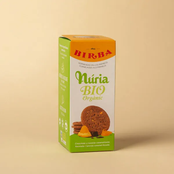 Galletas Núria ecológicas de chocolate y naranja caramelizadas Birba 140 g