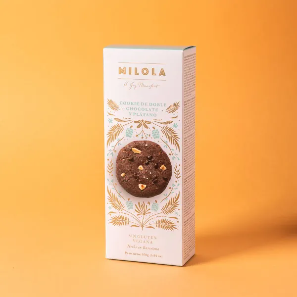 Cookie doble chocolate y plátano, sin gluten Milola 140g
