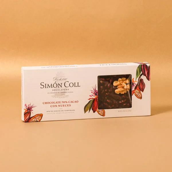 Turrón de chocolate 70% cacao con nueces Simón Coll 250g