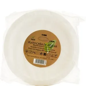 Platos de caña de azúcar 24 cm 12 unidades
