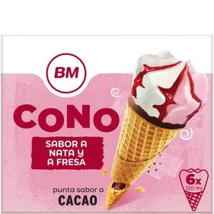 Helado cono de nata y fresa 6 unidades
