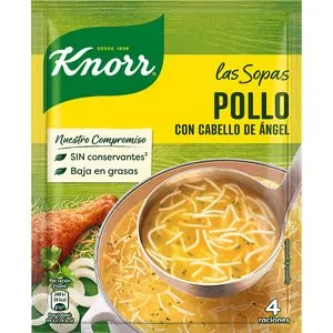 Sopa de pollo con cabello de ángel en sobre, 4 rcs