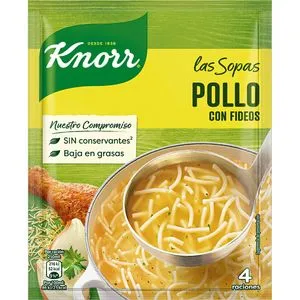 Sopa de pollo y fideos en sobre 4 raciones