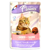 Bocaditos para gato Plaisir salmón y bacalao en salsa