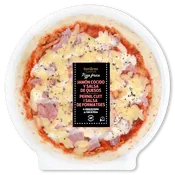 Pizza de jamón cocido y salsa de quesos
