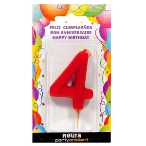 ROURA Espelma d'aniversari vermella núm. 4
