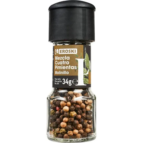 Molinillo mezcla 4 pimientas EROSKI, frasco 34 g