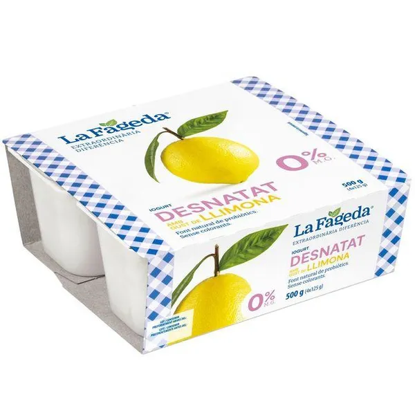 Yogur desnatado sabor limón LA FAGEDA, pack 4x125 g