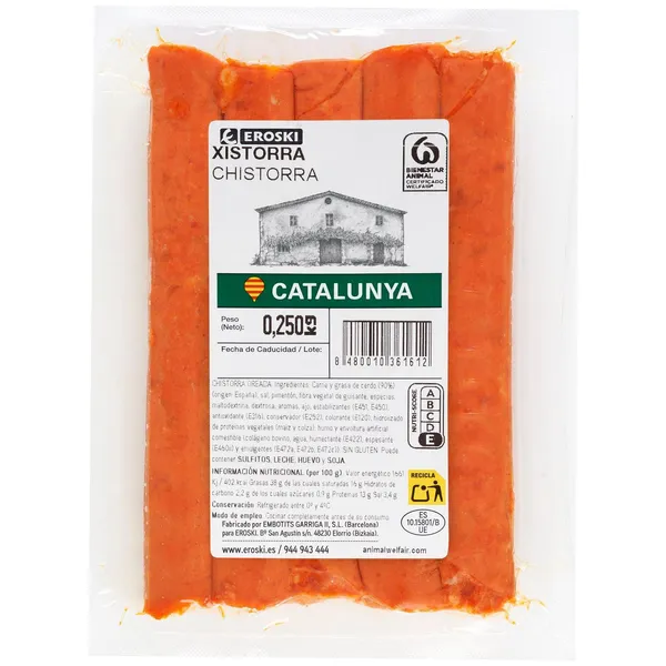 Chistorra de cerdo EROSKI, bandeja 250 g