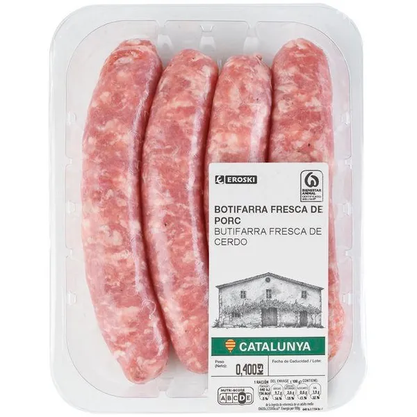 Butifarra fresca de cerdo EROSKI, bandeja 400 g
