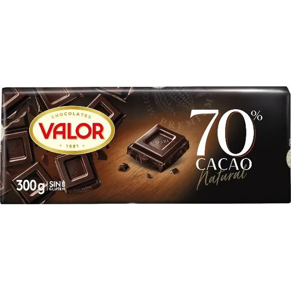 Chocolate negro 70% cacao VALOR, tableta 300 g