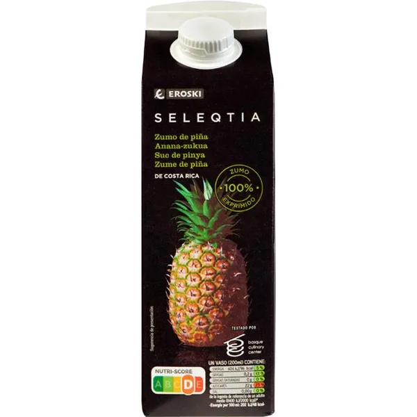 Zumo de piña exprimida Eroski SELEQTIA, brik 1 litro