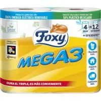 Papel higiénico FOXY Mega 3, paquete 4=12 rollos