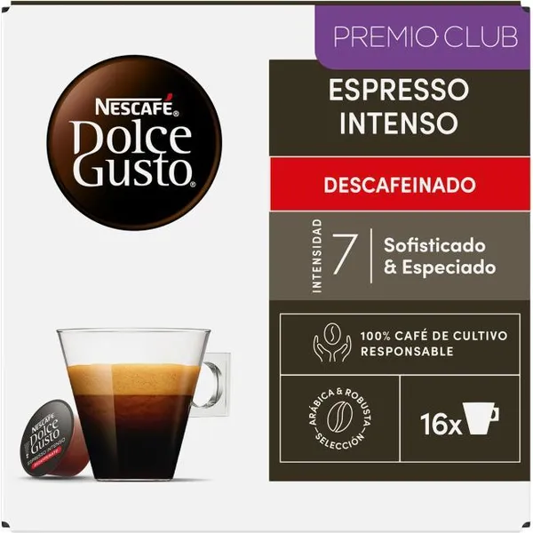 Café Espresso intenso descafeinado DOLCE GUSTO, caja 16 cápsulas
