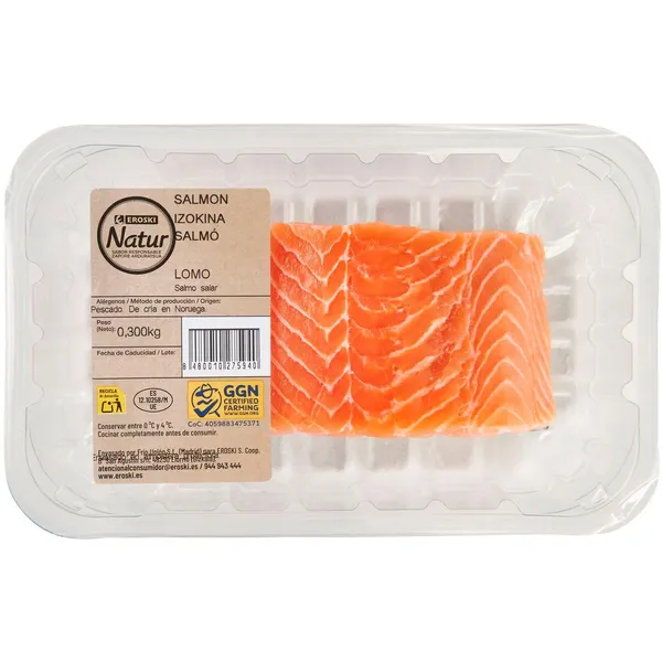 Lomo de salmón EROSKI NATUR GGN, bandeja 300 g